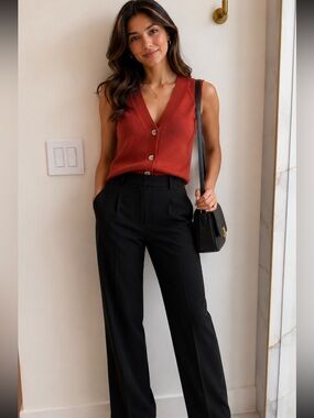 Cyrus Rust Red Sleeveless Button Knit Vest